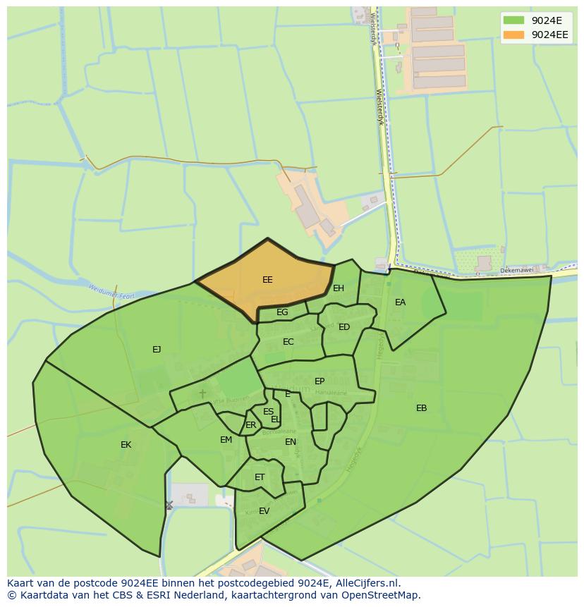 Afbeelding van het postcodegebied 9024 EE op de kaart.