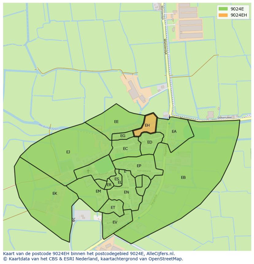 Afbeelding van het postcodegebied 9024 EH op de kaart.