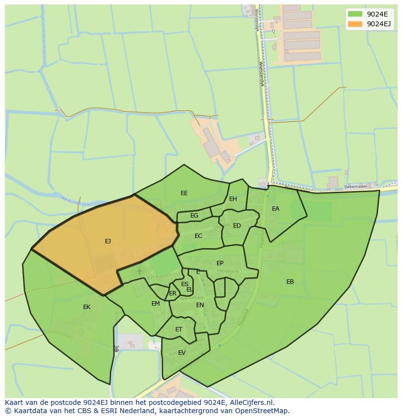 Afbeelding van het postcodegebied 9024 EJ op de kaart.