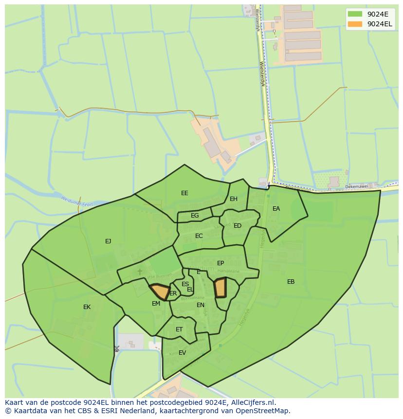 Afbeelding van het postcodegebied 9024 EL op de kaart.