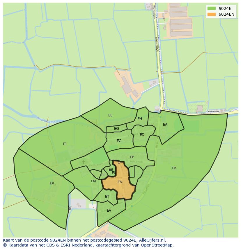 Afbeelding van het postcodegebied 9024 EN op de kaart.