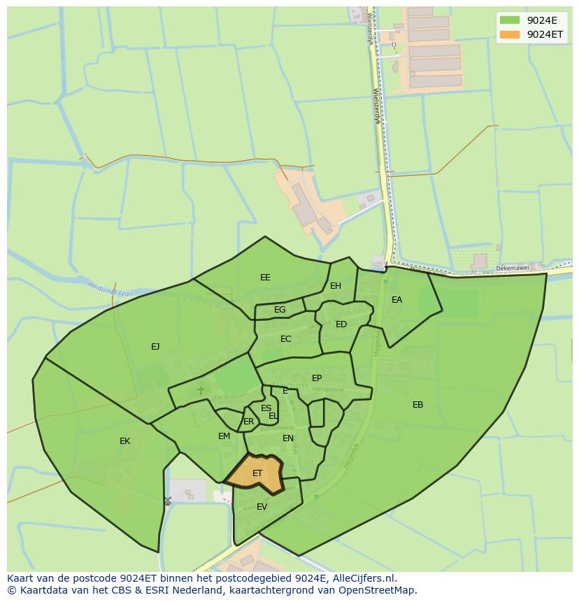 Afbeelding van het postcodegebied 9024 ET op de kaart.