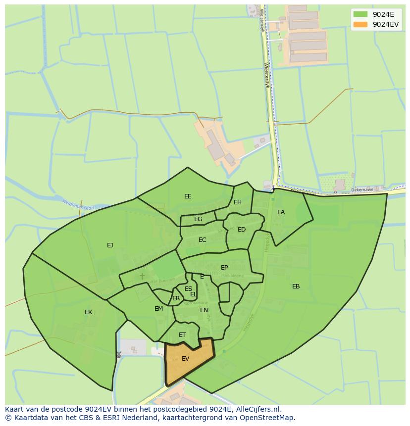 Afbeelding van het postcodegebied 9024 EV op de kaart.
