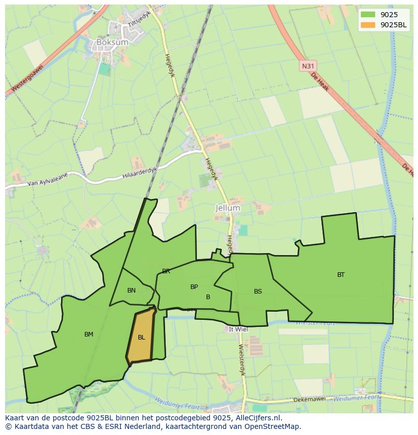 Afbeelding van het postcodegebied 9025 BL op de kaart.