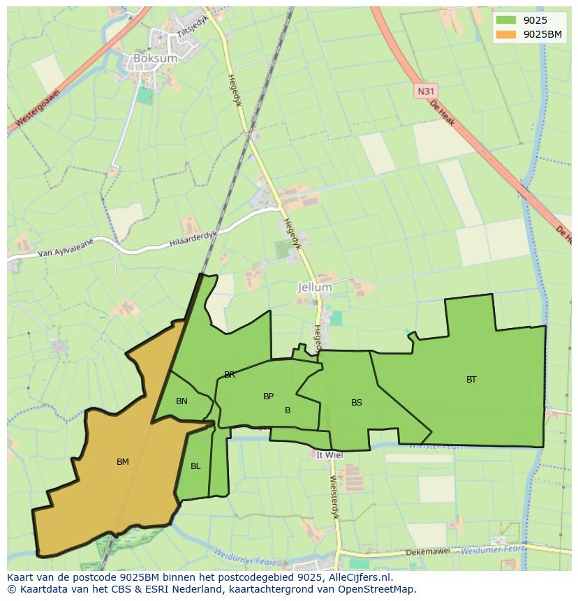 Afbeelding van het postcodegebied 9025 BM op de kaart.