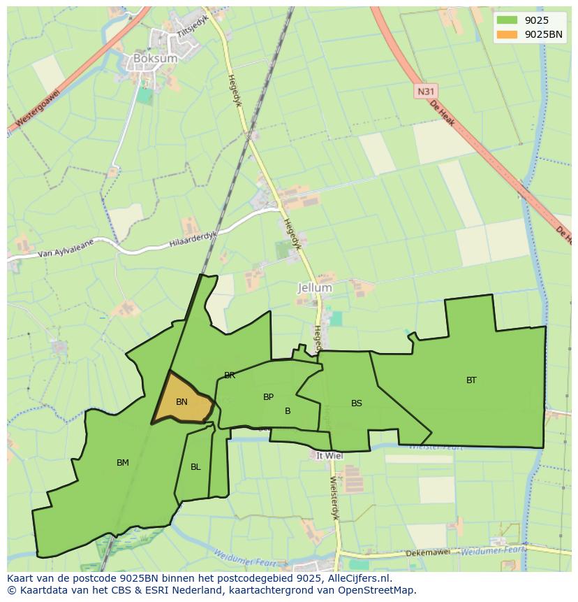 Afbeelding van het postcodegebied 9025 BN op de kaart.