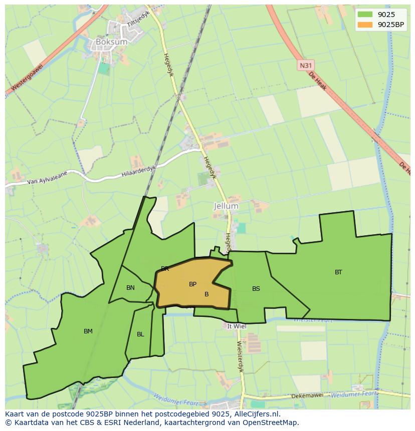 Afbeelding van het postcodegebied 9025 BP op de kaart.