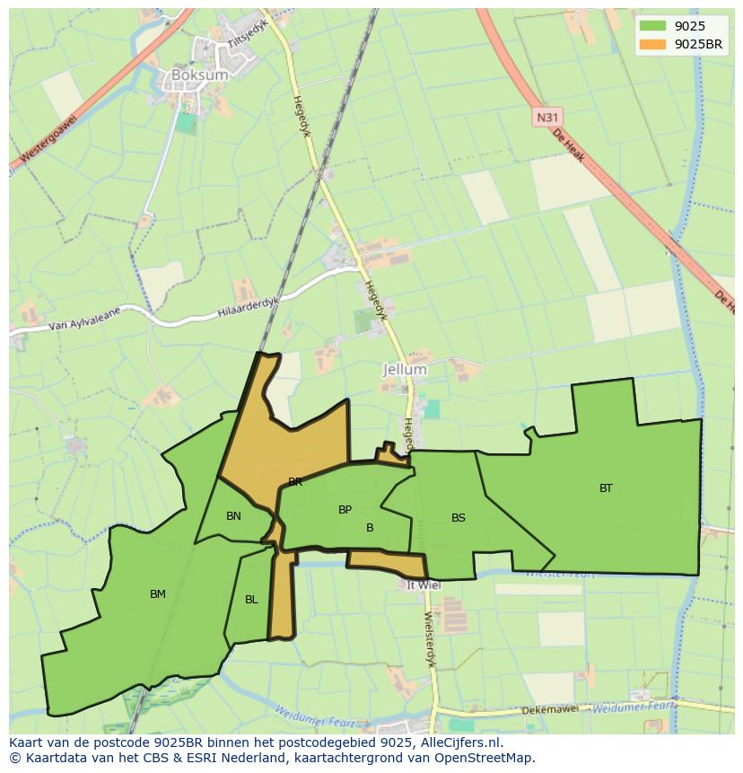 Afbeelding van het postcodegebied 9025 BR op de kaart.