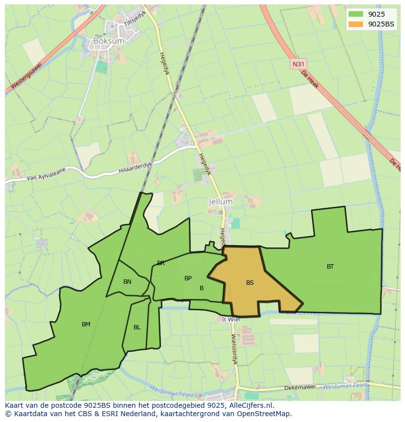 Afbeelding van het postcodegebied 9025 BS op de kaart.