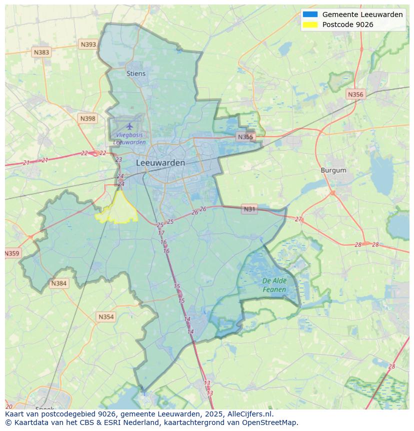 Afbeelding van het postcodegebied 9026 op de kaart.