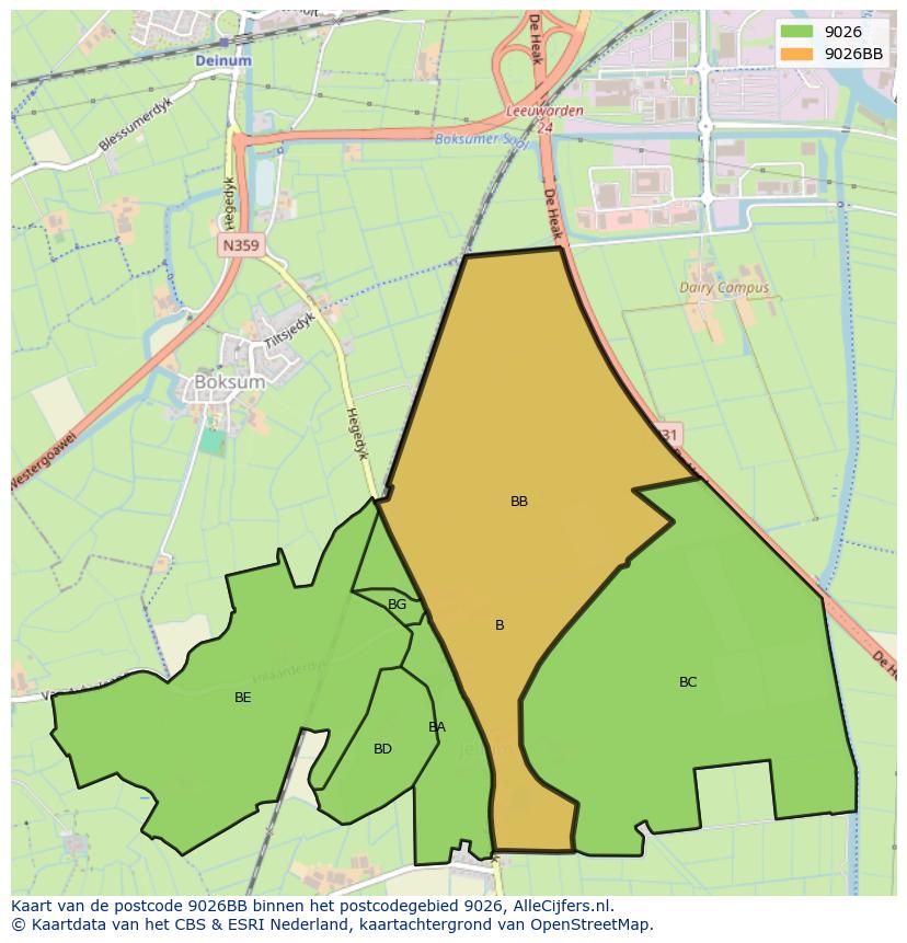 Afbeelding van het postcodegebied 9026 BB op de kaart.