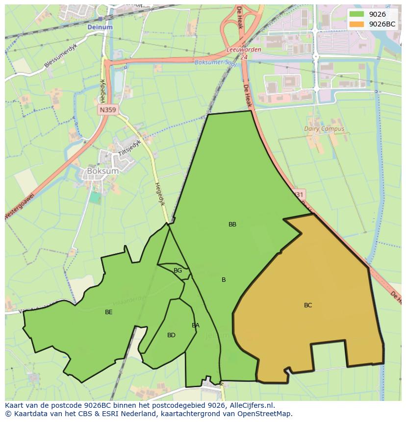 Afbeelding van het postcodegebied 9026 BC op de kaart.
