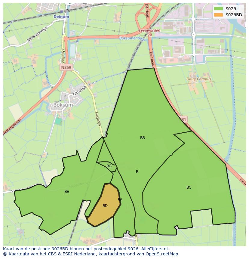 Afbeelding van het postcodegebied 9026 BD op de kaart.