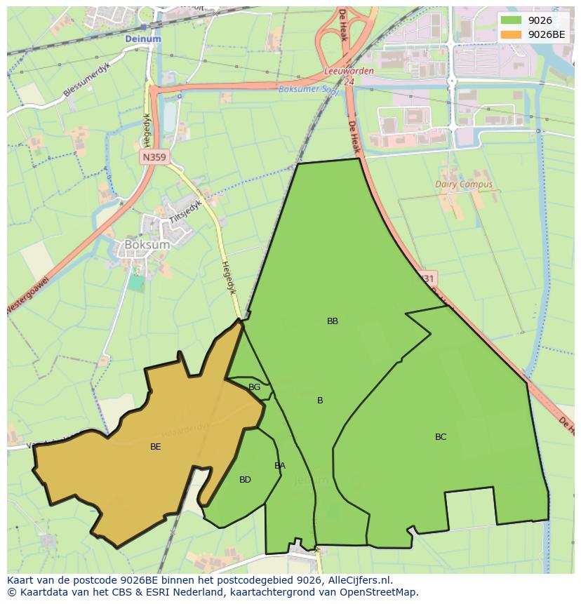 Afbeelding van het postcodegebied 9026 BE op de kaart.