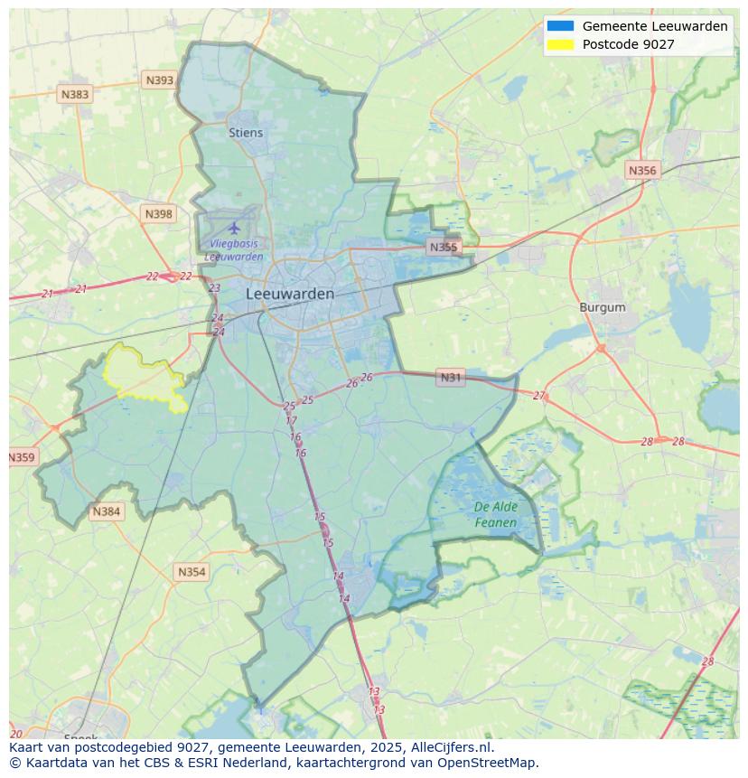 Afbeelding van het postcodegebied 9027 op de kaart.