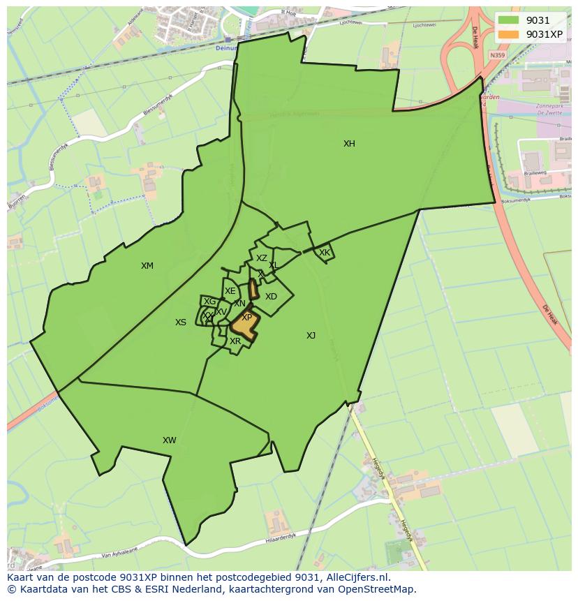 Afbeelding van het postcodegebied 9031 XP op de kaart.