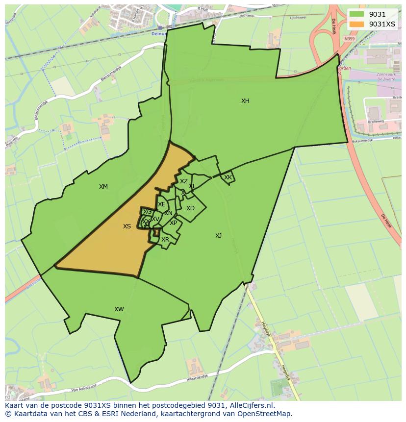 Afbeelding van het postcodegebied 9031 XS op de kaart.