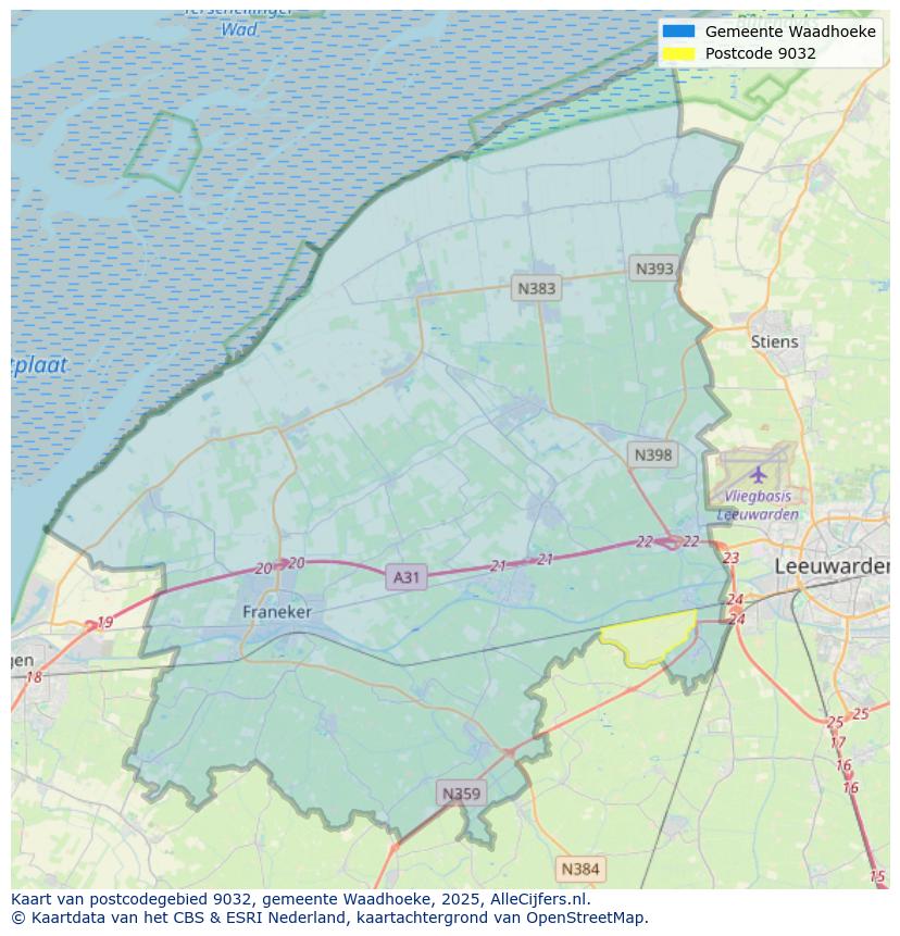 Afbeelding van het postcodegebied 9032 op de kaart.