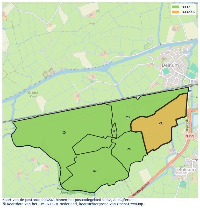Afbeelding van het postcodegebied 9032 XA op de kaart.