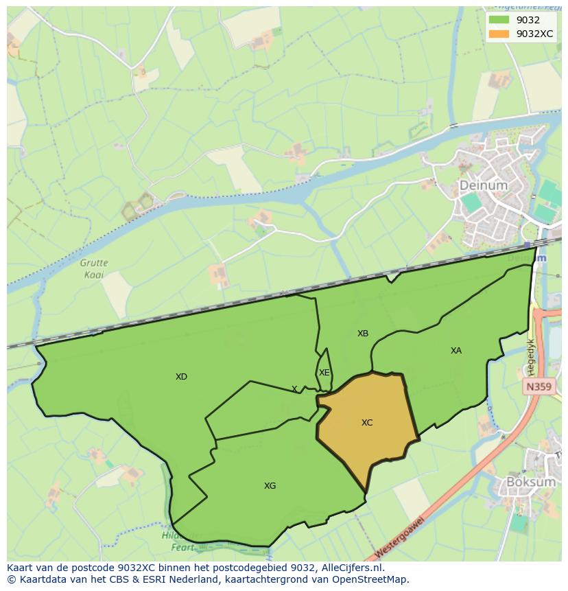 Afbeelding van het postcodegebied 9032 XC op de kaart.