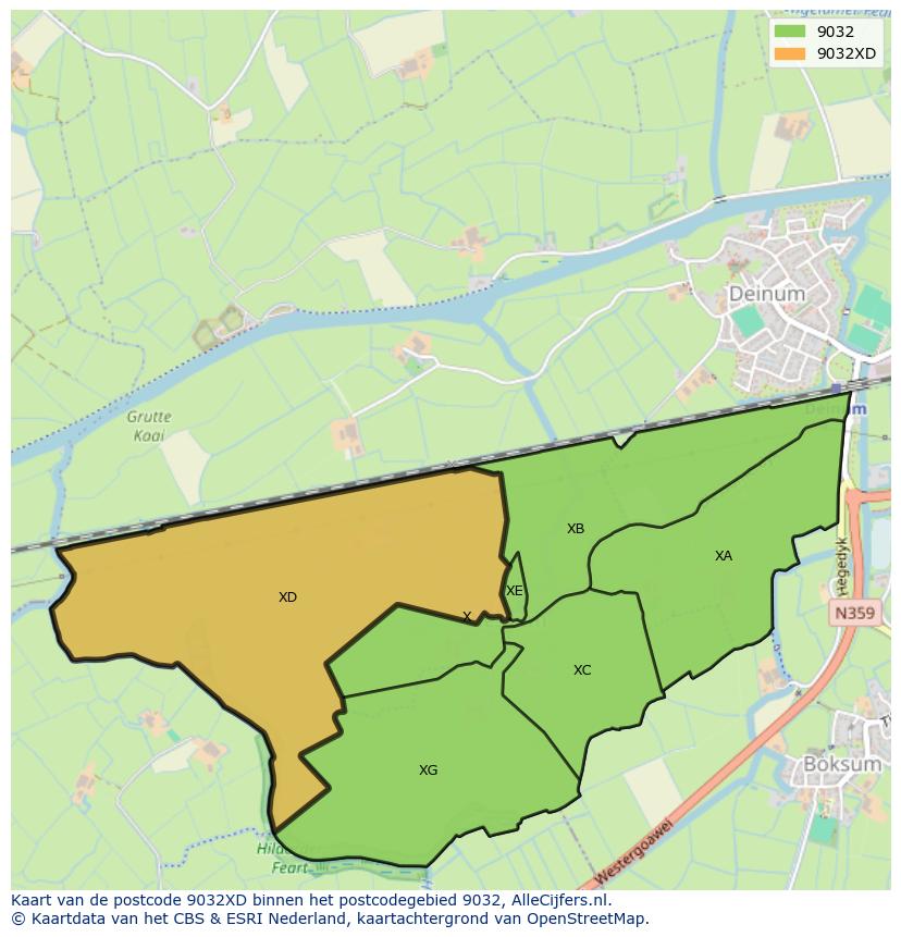 Afbeelding van het postcodegebied 9032 XD op de kaart.
