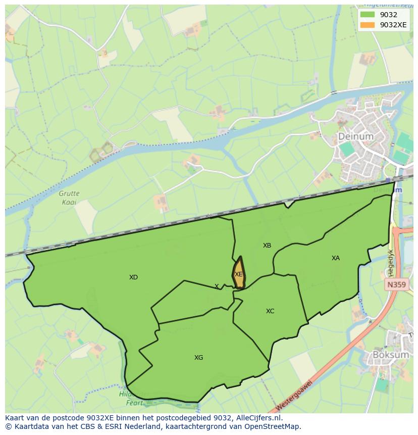 Afbeelding van het postcodegebied 9032 XE op de kaart.