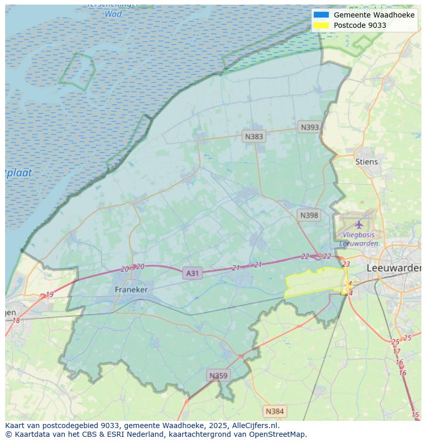 Afbeelding van het postcodegebied 9033 op de kaart.
