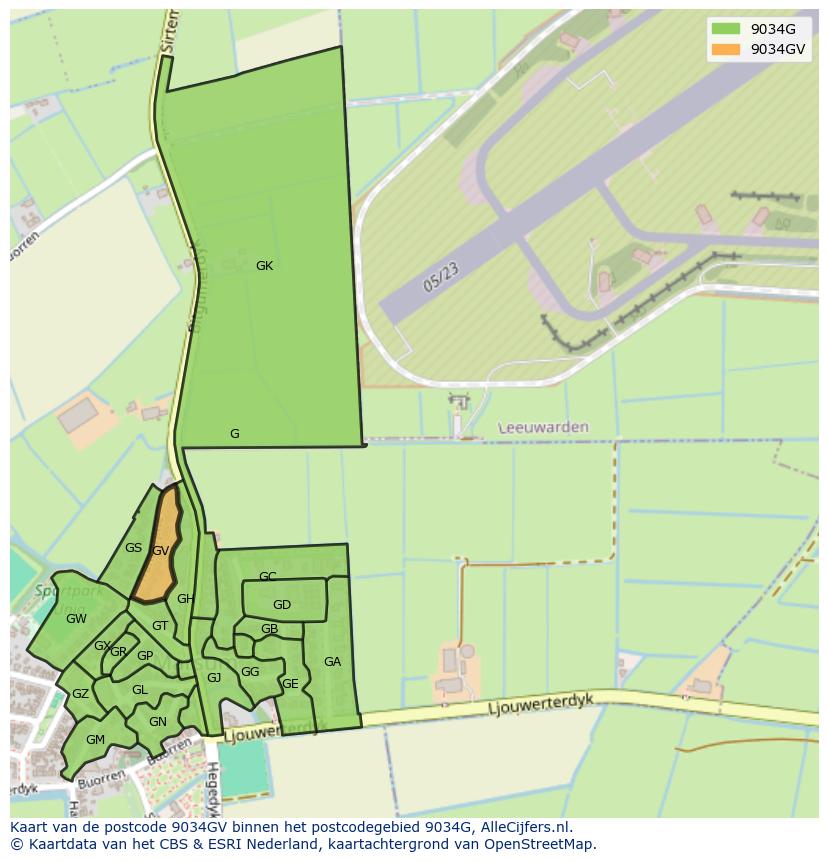 Afbeelding van het postcodegebied 9034 GV op de kaart.