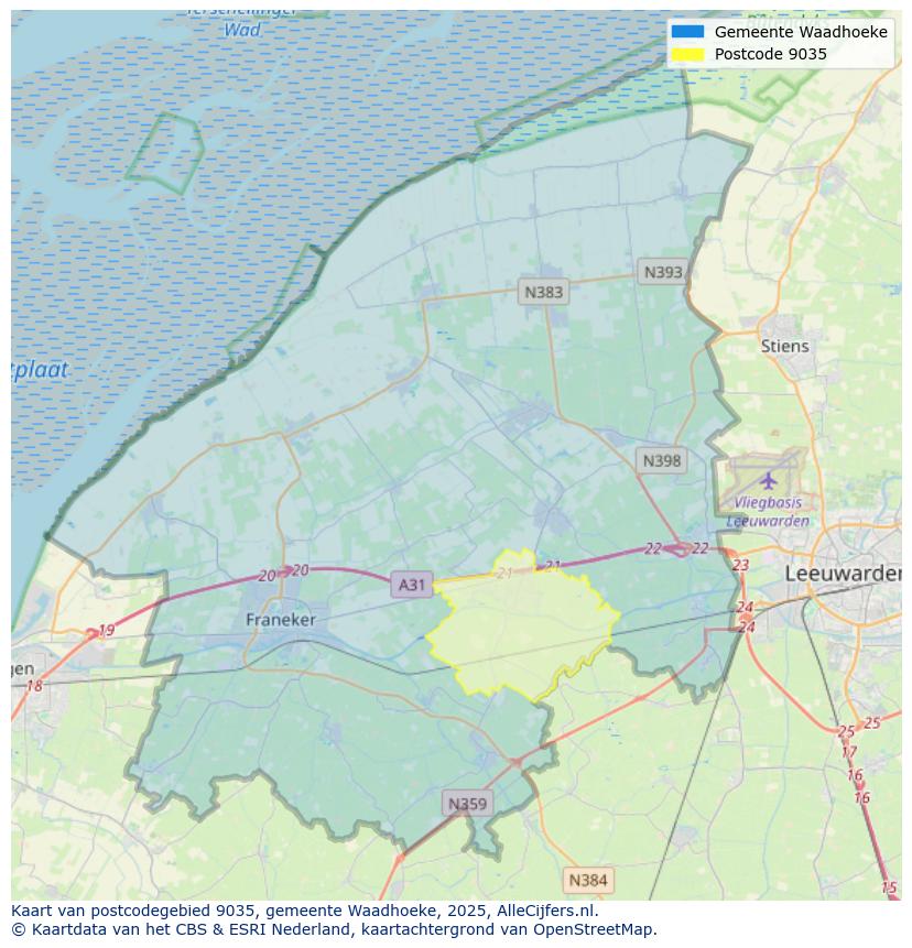 Afbeelding van het postcodegebied 9035 op de kaart.