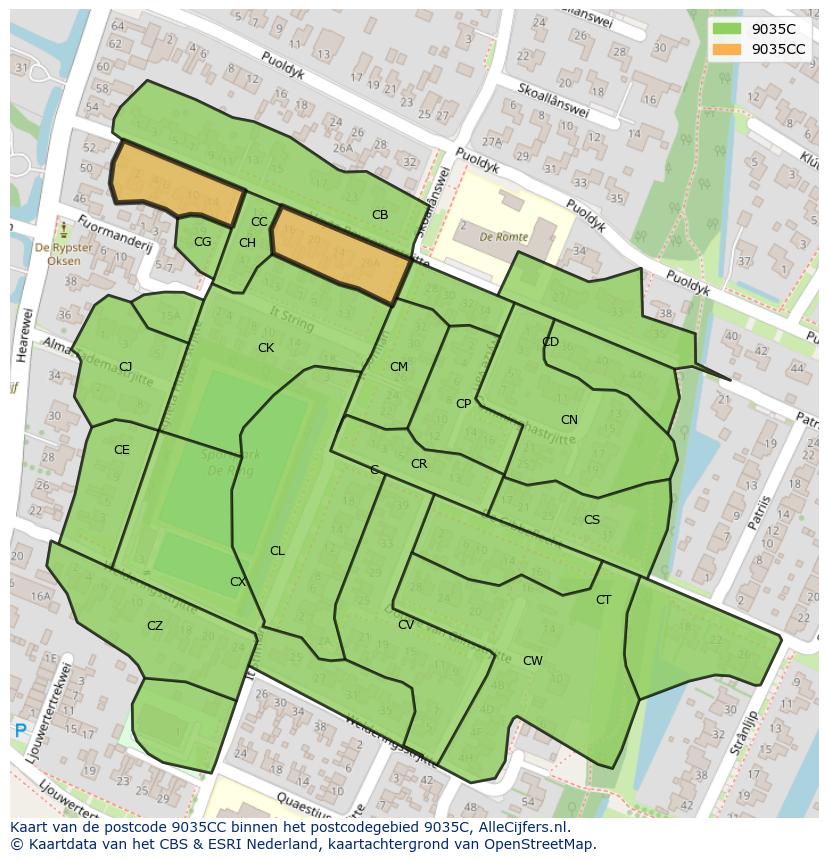 Afbeelding van het postcodegebied 9035 CC op de kaart.