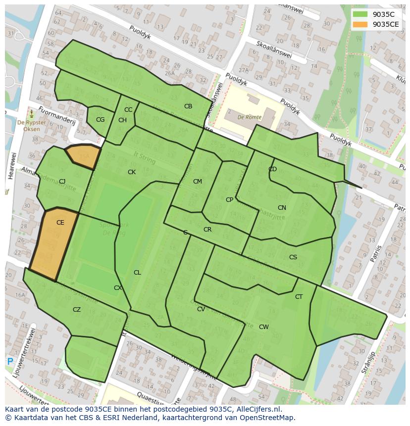 Afbeelding van het postcodegebied 9035 CE op de kaart.