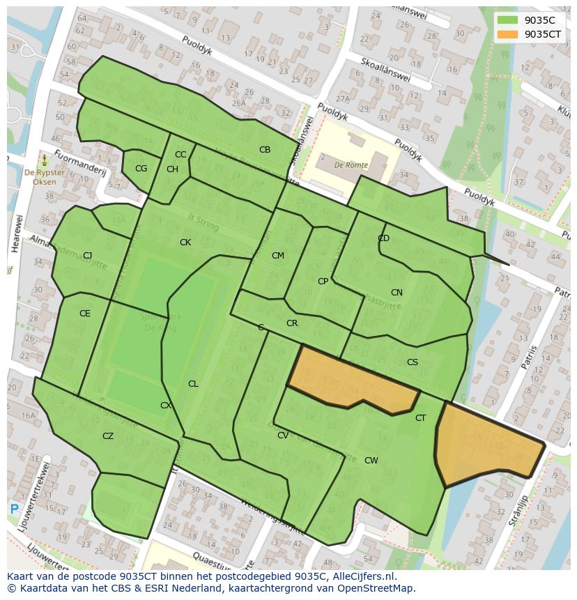 Afbeelding van het postcodegebied 9035 CT op de kaart.