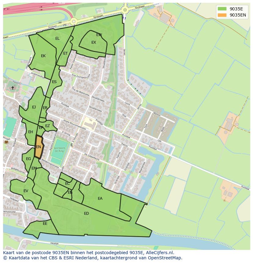 Afbeelding van het postcodegebied 9035 EN op de kaart.