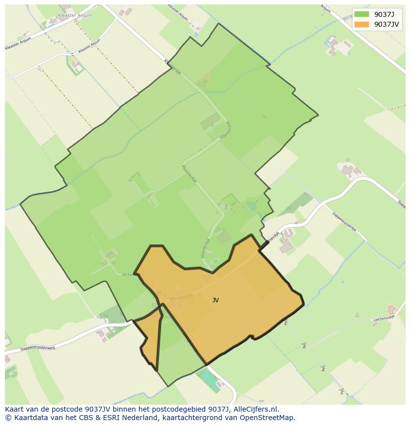 Afbeelding van het postcodegebied 9037 JV op de kaart.