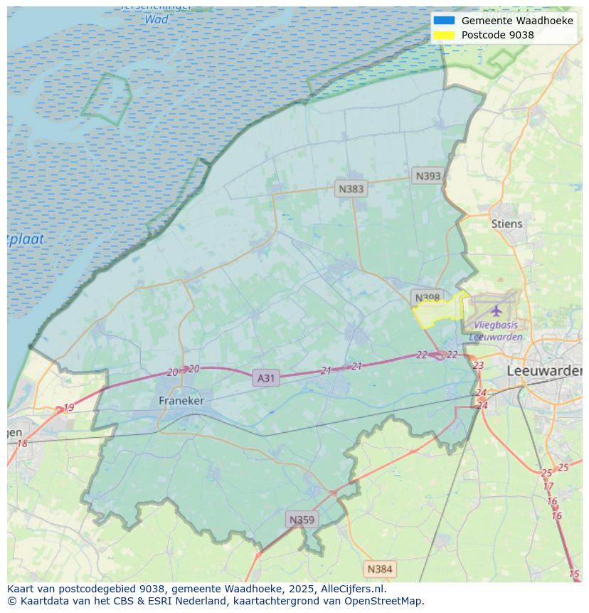 Afbeelding van het postcodegebied 9038 op de kaart.