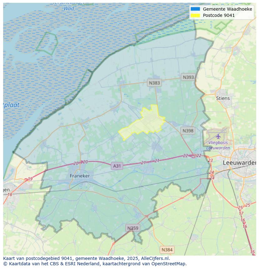Afbeelding van het postcodegebied 9041 op de kaart.