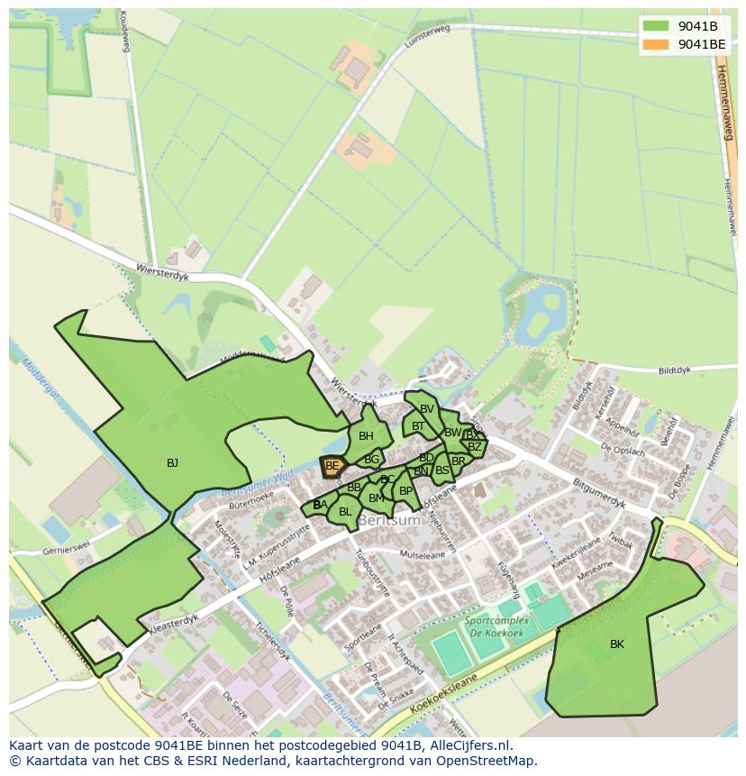Afbeelding van het postcodegebied 9041 BE op de kaart.
