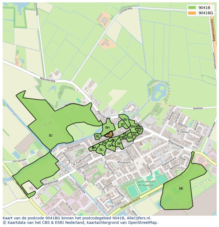 Afbeelding van het postcodegebied 9041 BG op de kaart.