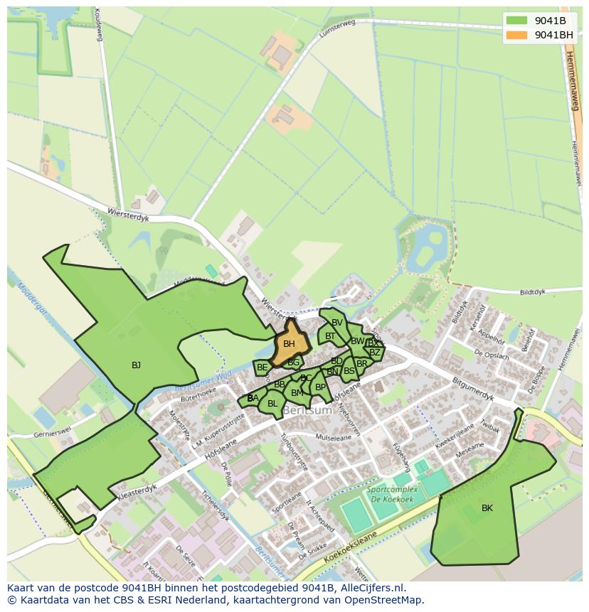 Afbeelding van het postcodegebied 9041 BH op de kaart.
