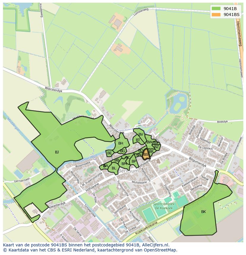 Afbeelding van het postcodegebied 9041 BS op de kaart.