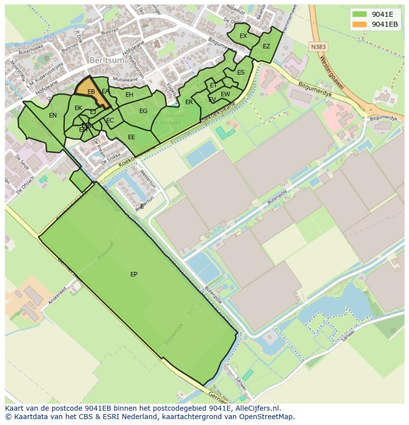 Afbeelding van het postcodegebied 9041 EB op de kaart.
