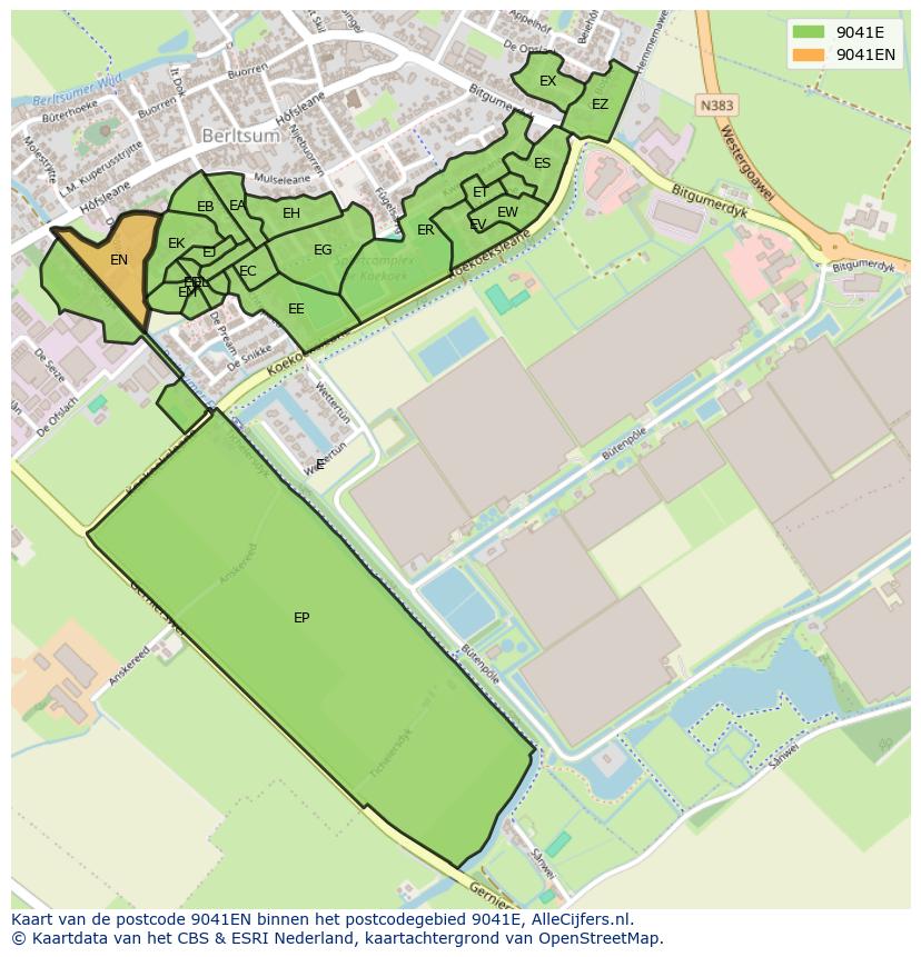Afbeelding van het postcodegebied 9041 EN op de kaart.