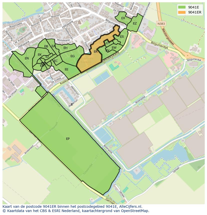 Afbeelding van het postcodegebied 9041 ER op de kaart.
