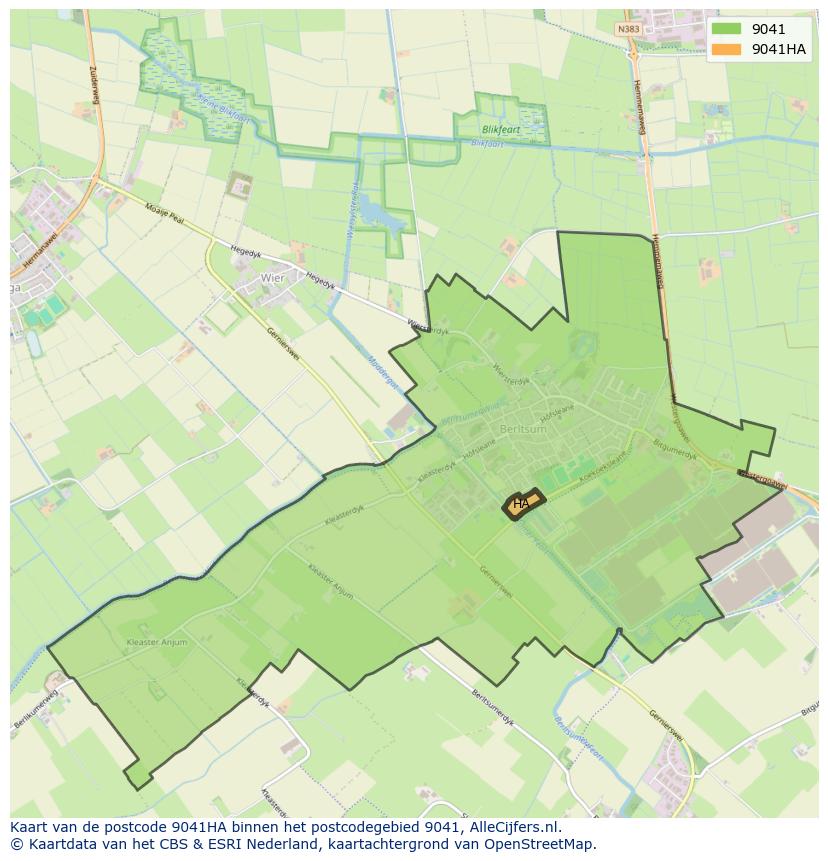Afbeelding van het postcodegebied 9041 HA op de kaart.