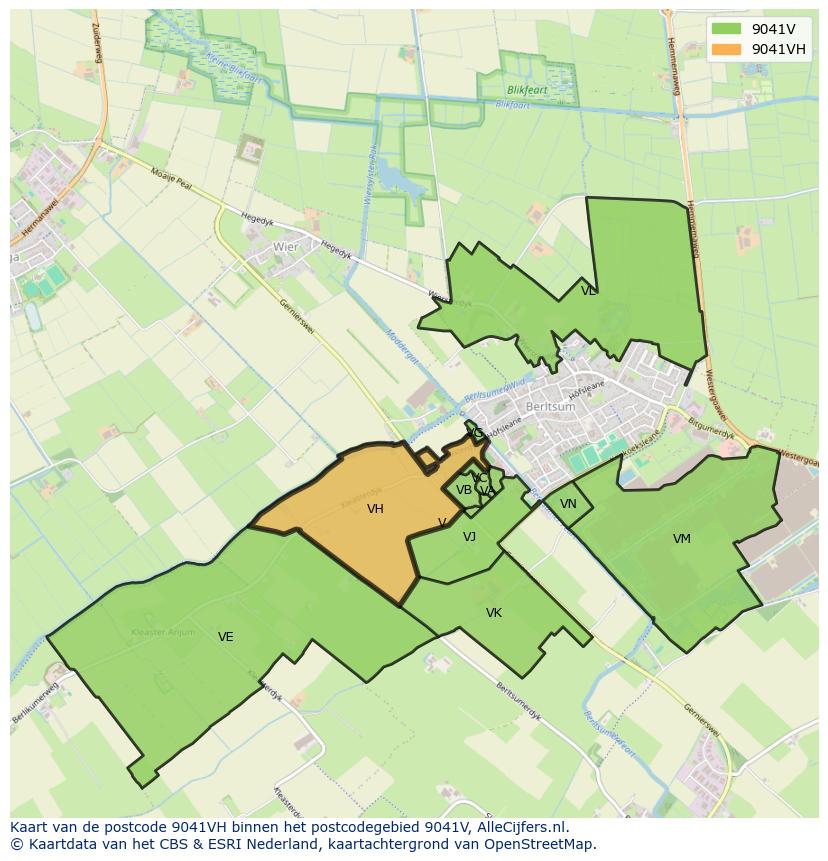 Afbeelding van het postcodegebied 9041 VH op de kaart.