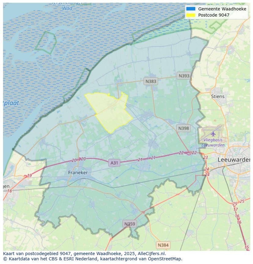 Afbeelding van het postcodegebied 9047 op de kaart.