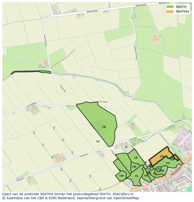 Afbeelding van het postcodegebied 9047 HH op de kaart.