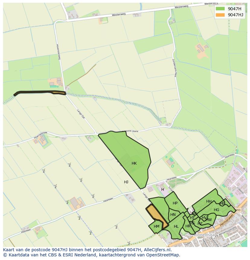 Afbeelding van het postcodegebied 9047 HJ op de kaart.