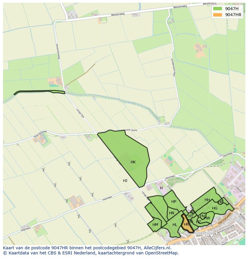 Afbeelding van het postcodegebied 9047 HR op de kaart.