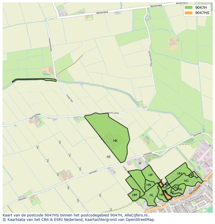 Afbeelding van het postcodegebied 9047 HS op de kaart.